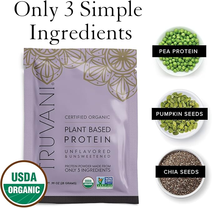 Truvani Vegan Pea Protein Powder 20g Organic 1 Serving