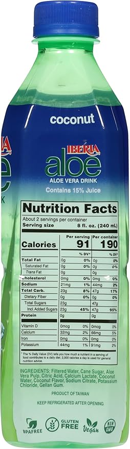 Iberia Aloe Vera Juice Drink, Coconut, 16.9 Fl Oz (Pack of 8)