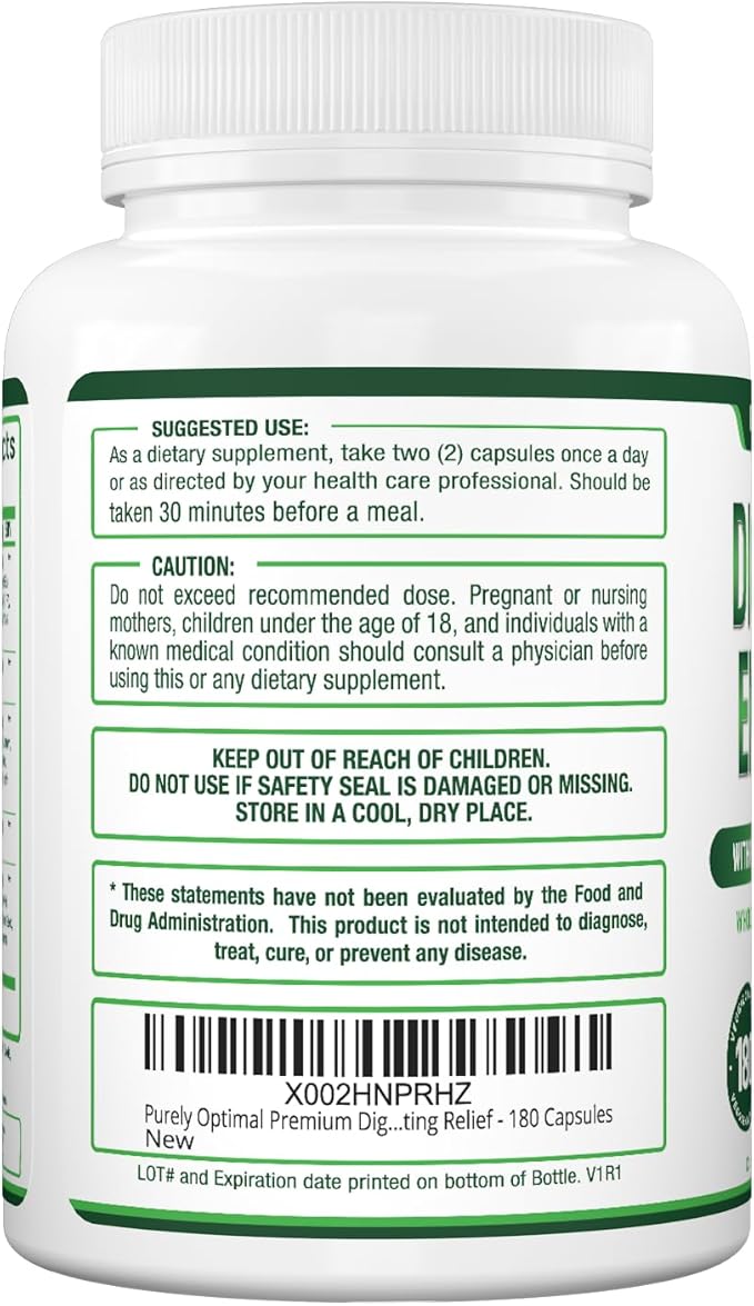 Purely Optimal Premium Digestive Enzymes Plus 180 Capsules