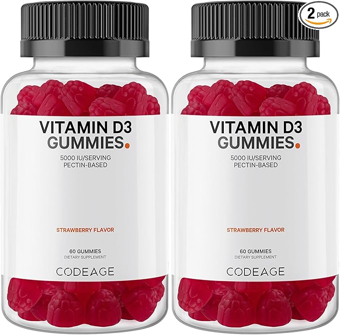 Codeage Vitamin D3 Gummy Vitamins, Vitamin D3 5000 5000 IU 125 mcg, 120 Count