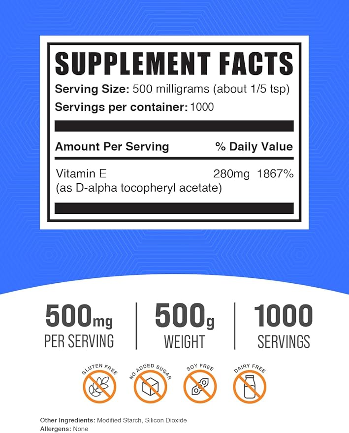 BulkSupplements.com Vitamin E 400 IU Powder 500mg per 500g (1.1 (1.1 lbs) 1)