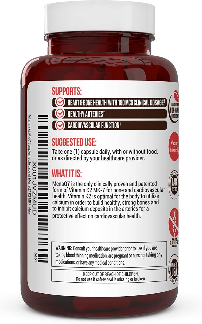 Vitamin k2 MK-7 Supplement 180mcg -Vitamin K2 Supports 60 Easy MenaQ7 K2 K2 MK7 MK7