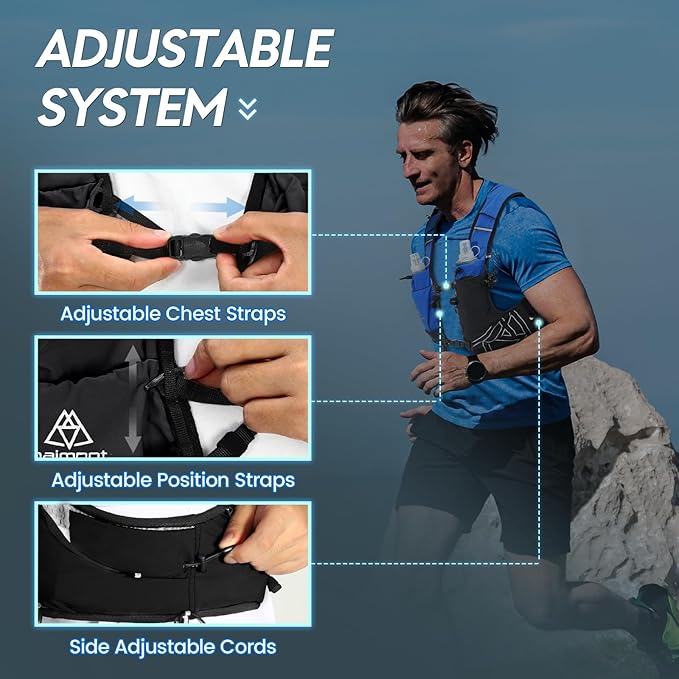 Haimont Hydration Running Vest with Water Bottles for Women Men, Adjustable Lightweight 8L Water Backpack with Soft Flasks for Trail Running