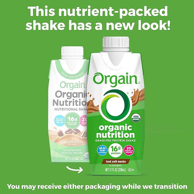 Orgain Organic Nutritional Protein Shake, Iced 16g Grass 20 Vitamins 11 Fl (12 Pack)