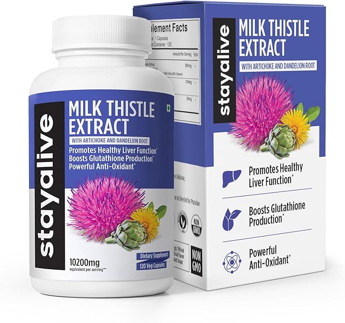 StayAlive Milk Thistle Extract Capsules 30:1 Super 10200mg Equivalent 120 Counts 4 Months