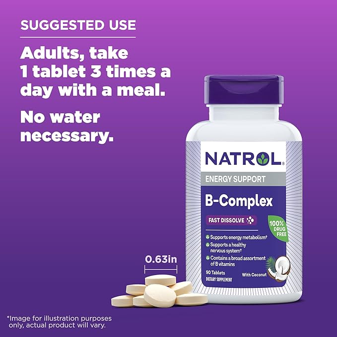 Natrol Fast Dissolve B-Complex, Dietary Supplement 90 Tablets, 30 Day