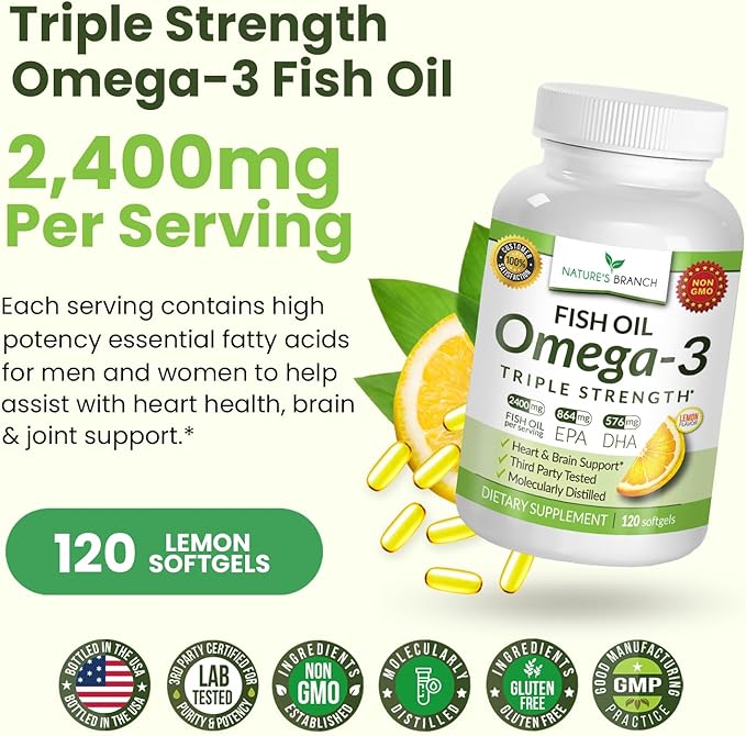 Best Triple Strength Omega 3 Fish 2400mg | 120 Capsules 864mg EPA 576mg DHA