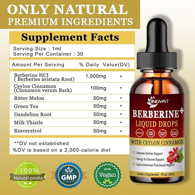 Berberine Liquid Drops 1500mg, Liposomal Berberine