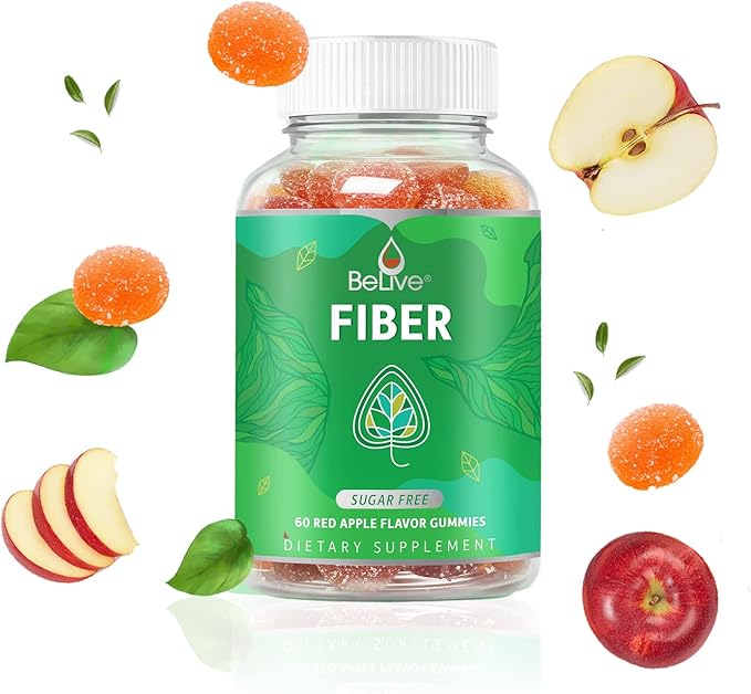 BeLive Fiber Gummies - Prebiotic Fiber Supplement with Chicory Root & Inulin for Digestive Support & Overall Gut Health I Vegan, Sugar Free Gummies for Adults & Children | 60 Ct - Apple Flavor