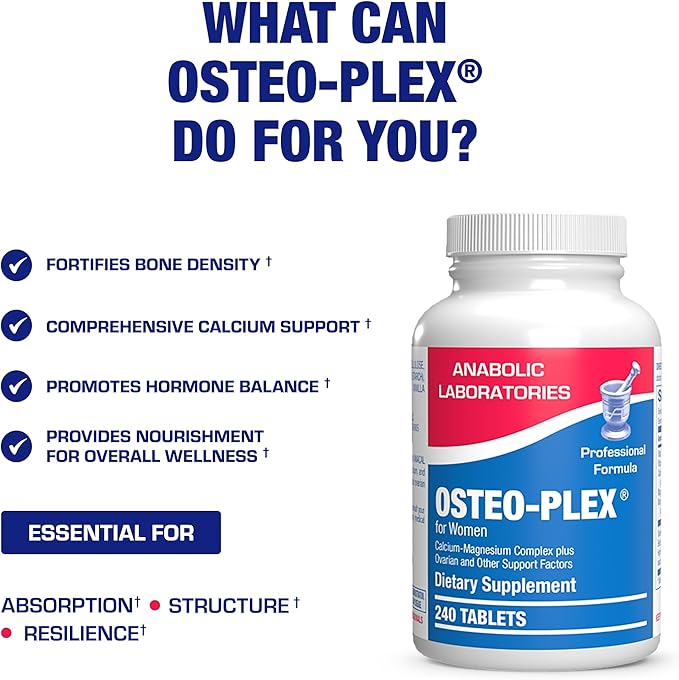 Osteo-Plex Bone Health Supplement for Women - Clinical Formula Bone Strength Supplement with Magnesium Calcium Vitamin D3 & Trace Minerals Complex - Easy to Swallow Gentle Tablets - 240 Count