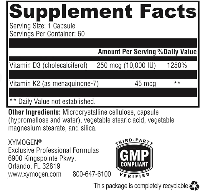 XYMOGEN K2-D3 10000 D3 K2 K2 - 10,000 IU K2 MK-7 MK-7 - (60 Capsules)