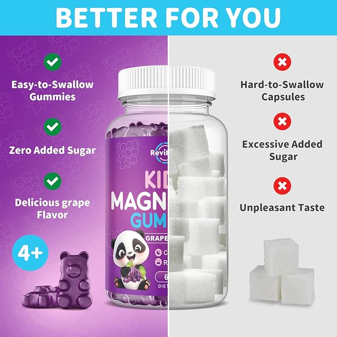 Magnesium Gummies for Kids, Sugar-Free Magnesium Citrate Gummies, Great Tasting Calm Magnesium Gummies for Adults & Kids, Support Sleep, Bone & Muscle Health, Nerve Relaxation, 60 Grape Gummies