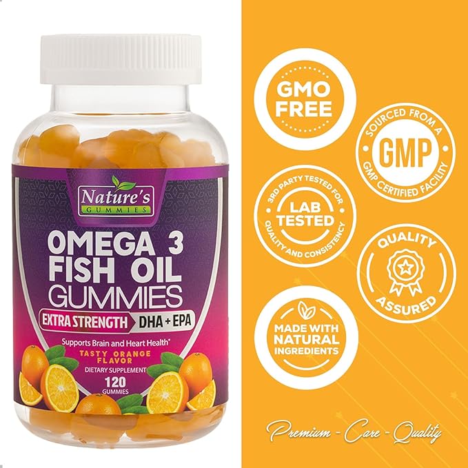 Omega 3 Fish Oil Gummies, Extra 3s DHA 120 Gummies