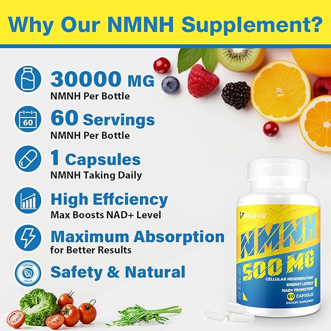 NMNH (Dihydronicotinamide Mononucleotide) 500mg Per Serving, NMNH NAD Supplement to Boost NAD+ Levels As We Age, NAD Plus Supplement for Anti Aging, Energy, Immune, Focus, Pure Organic - 240 Capsules
