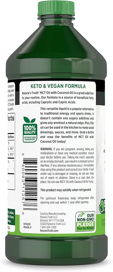 Nature's Truth MCT Oil | 16 fl. oz | Keto, Unflavored Formula | with Coconut Oil | Vegan, Non-GMO, and Gluten Free Supplement