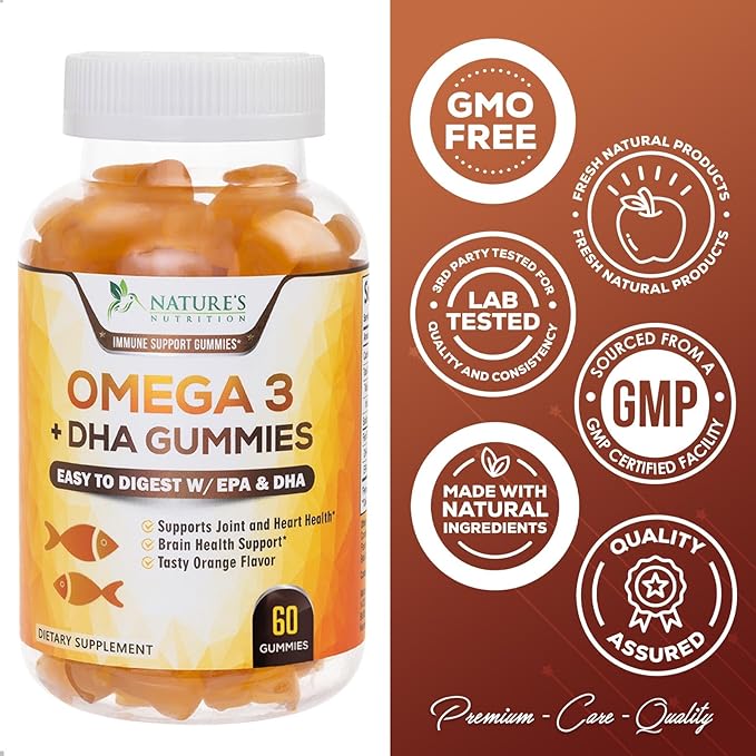 Omega 3 Fish Oil Gummies, Heart 3 Gummy 3 Fish 60 Gummies