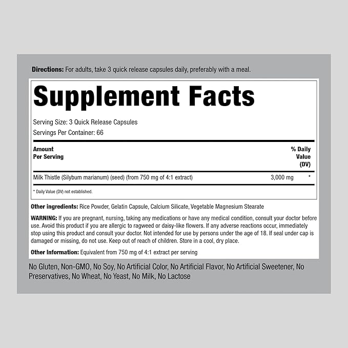 Piping Rock Milk Thistle Supplement 3000mg | 200 Capsules