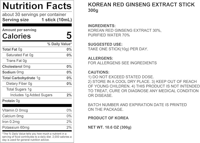 POCHEON KOREAN RED GINSENG Extract Stick, 30% Ginseng 30 Sticks (10ml x 30), Natural