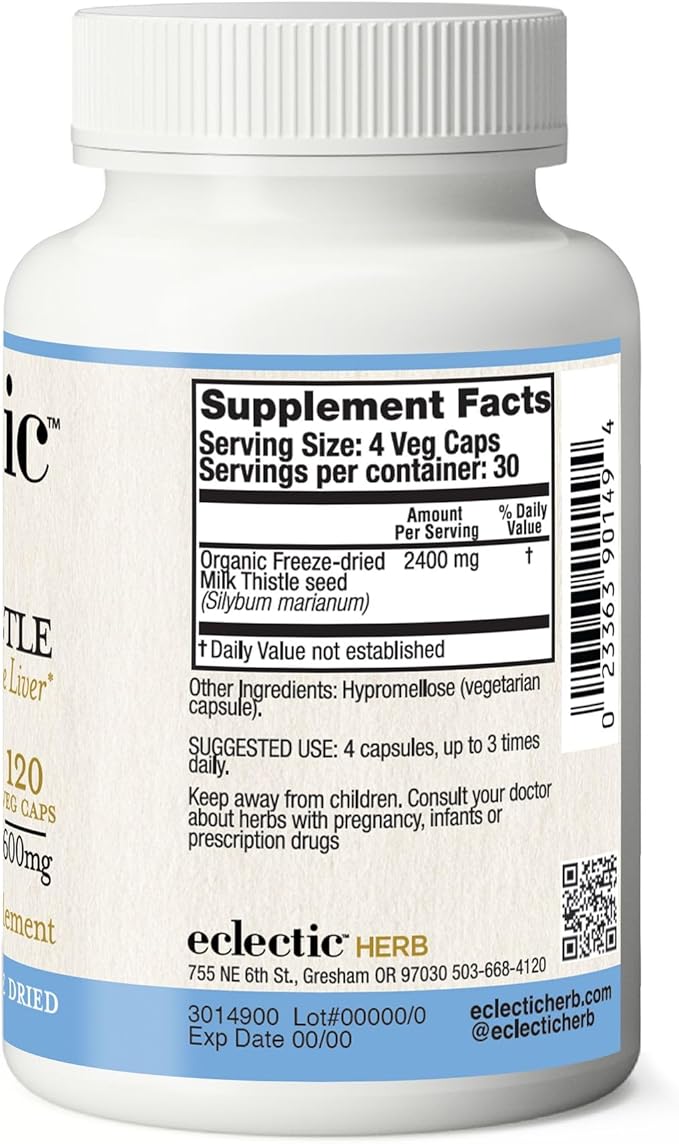 ECLECTIC INSTITUTE Raw Freeze-Dried Non-GMO Milk Thistle 120 CT