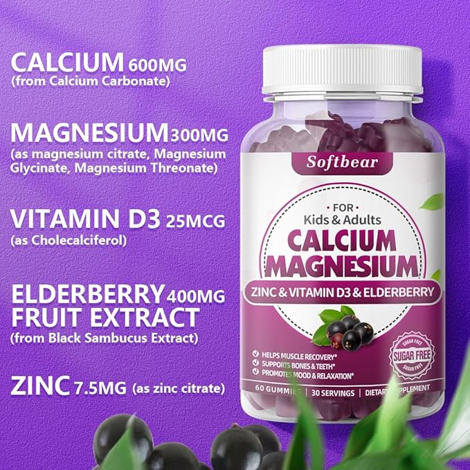 Calcium Magnesium Zinc Gummies for Women, 600 mg 60 Gummies