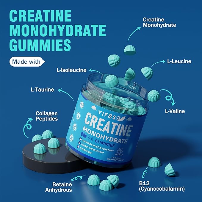Creatine Monohydrate Gummies 5g for Men 120 Creatine 1000 mg, B12, Chewables 1Pack