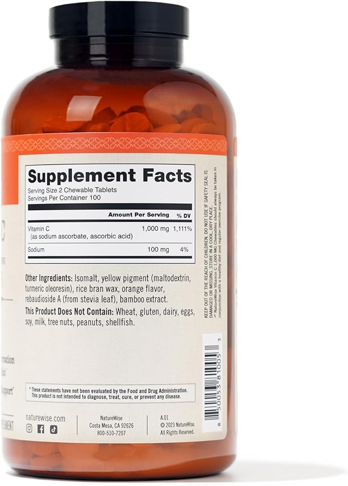 NatureWise Vitamin C 1000mg Chewable Tablet Supplement -200 Count[100 Count[100 Days