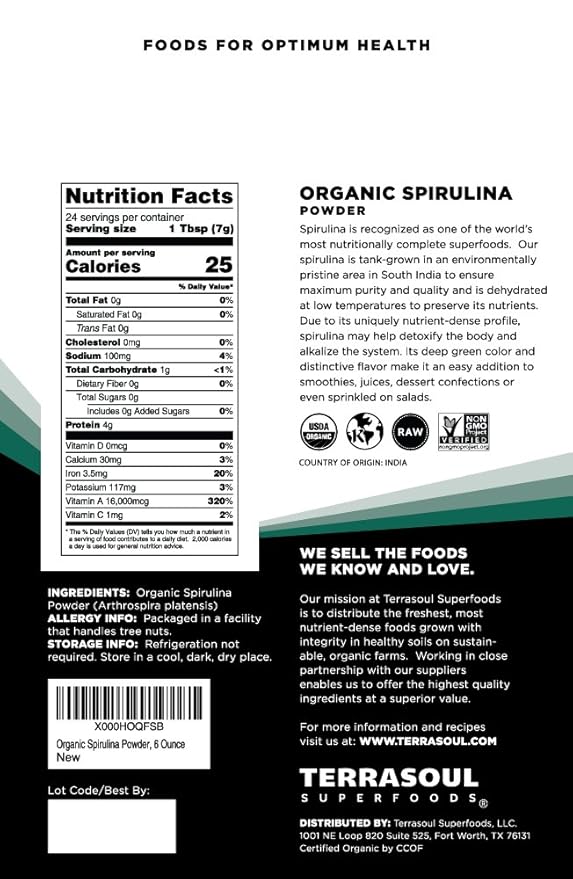 Terrasoul Superfoods Organic Spirulina Powder, 6