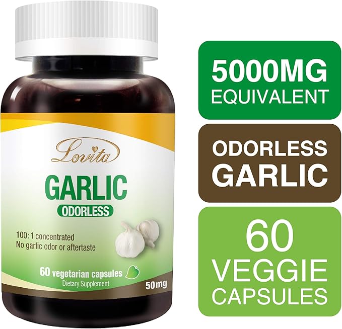 Lovita Odorless Garlic Extract 5000mg | 1.25% Allicin 60 Vegetarian (10 Months 5)