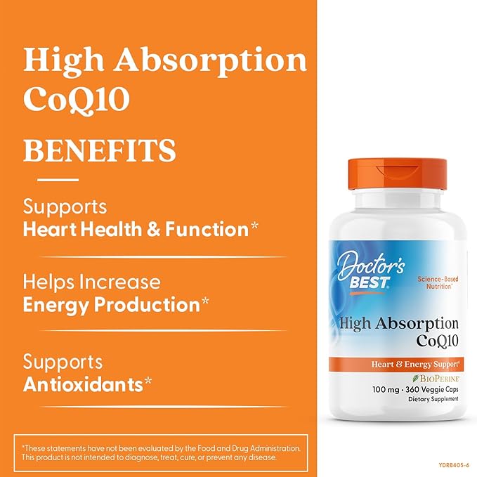 Doctor's Best High Absorption CoQ10 with BioPerine, Gluten Free, Naturally Fermented, Vegan, Heart Health & Energy Production, 100 mg 360 Veggie Caps(Pack of 1)