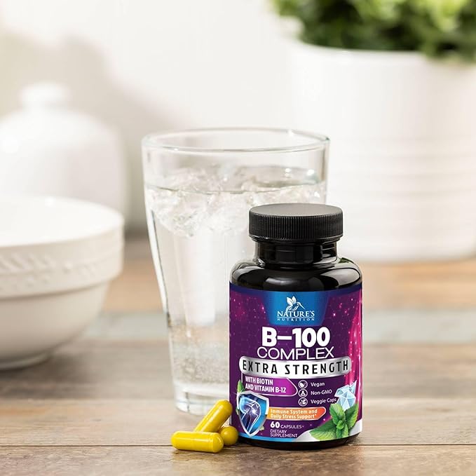 B Complex Vitamins with Vitamin B1 B2 B3 B3 B6 B6 B12 B12 B100 B100 C 60 Vegan
