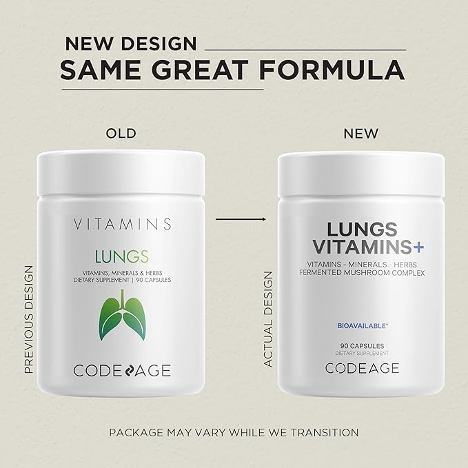 Codeage Lungs Vitamins, A, C, D, E, B6, Milk Thistle Lung Supplement, Zinc & Magnesium, Cordyceps, Reishi, Chaga, Poria, Tylophora, Ginger, Peppermint Leaf Organic Herb Cleanse - Non-GMO - 90 Capsules