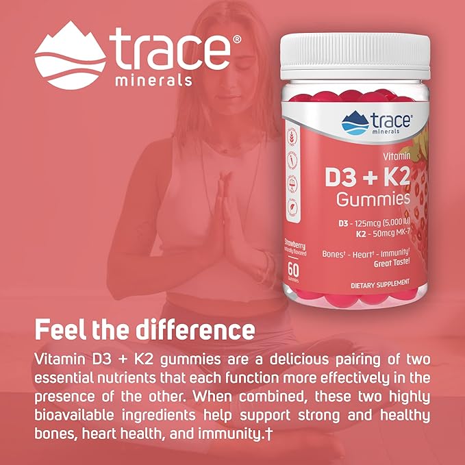 Trace Minerals | Vitamin D3 + K2 Gummies 5,000 IU D3 + 50 mcg K2 | 60 Servings