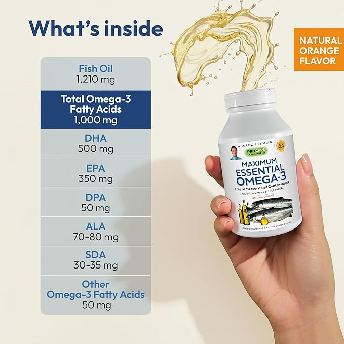 ANDREW LESSMAN Maximum Essential Omega-3 Orange 30 Softgels Omega-3 Oils.