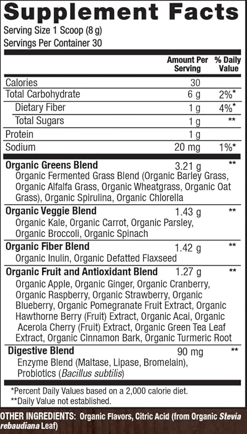 PlantFusion Fruitful Super Greens Powder 8.46 oz 30 Servings