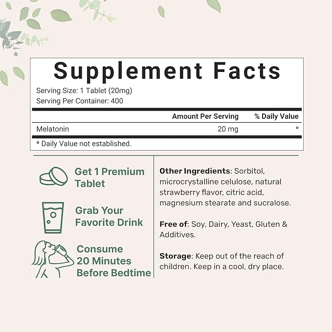 Micro Ingredients Melatonin 20mg Tablets, 400