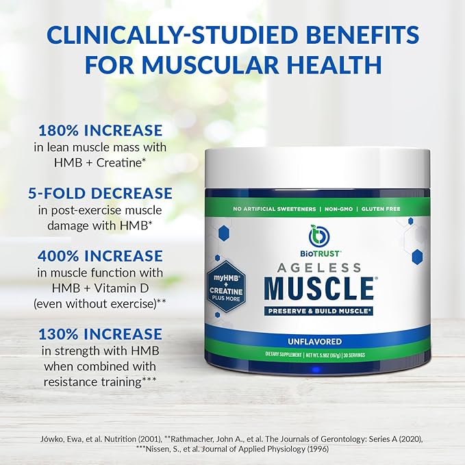 BioTrust Ageless Muscle Builder - Creatine HMB Powder with Vitamin D3 & Betaine - Build & Preserve Naturally Declining Muscle Mass & Strength - Unflavored, 30 Servings
