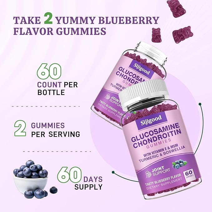 2 Pack Glucosamine Chondroitin Gummies with MSM & Elderberry Extra Strength - Joint Support, Antioxidant Immune Support Supplement - 120 Blueberry Flavored Gummies