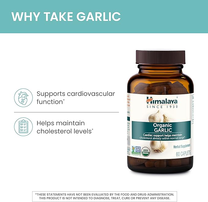 Himalaya Organic Garlic, For Lipid Metabolism 1,400 mg, 60 Caplets, 1 Month 2 Pack
