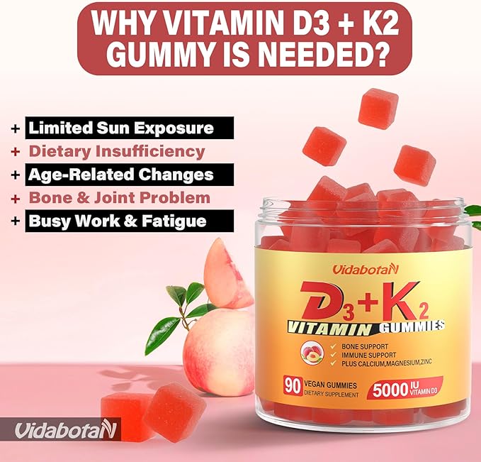 Sugar Free Vitamin D3 K2 gummies 5000IU with 90 chewable