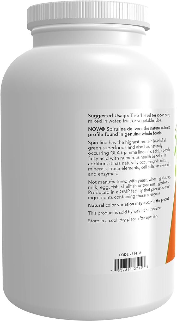 NOW Supplements, Certified Organic, Spirulina Powder, B-12 with 1-Pound
