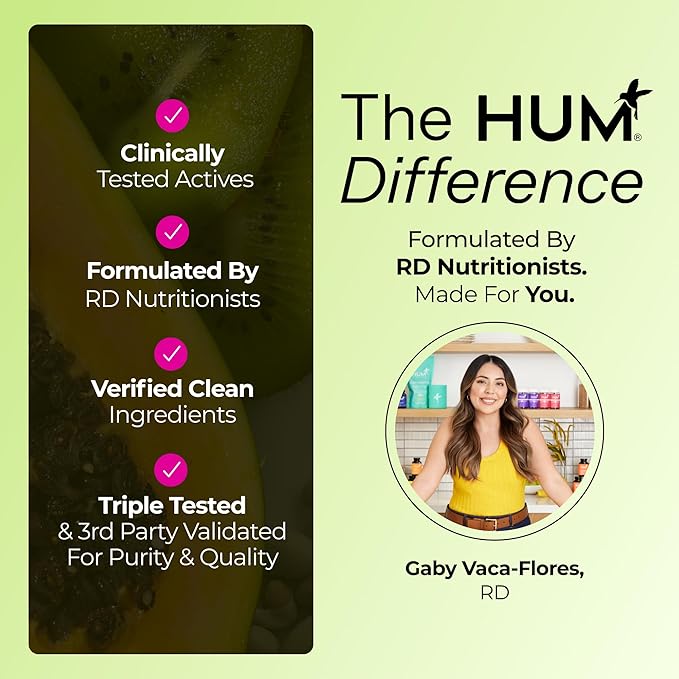 HUM Flatter Me Fiber Supplement for Women & Men, Prebiotics & Digestive Enzymes to Support Weight & Bloating, Digestive & Gut Health, Fiber Powder Drink Mix, Strawberry Lemon, 10 Servings