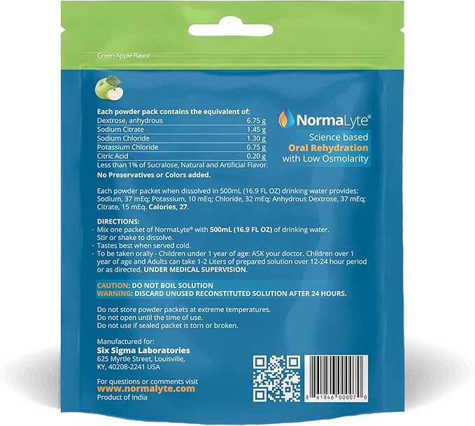 NormaLyte Oral Rehydration Salts-Helps Dietary Management of POTS Syndrome Symptoms- 1 Pouches -30 Sticks (Yields 500mL per Pack)-Apple| Energy Supplements, Potassium Supplement, Dehydration Recovery