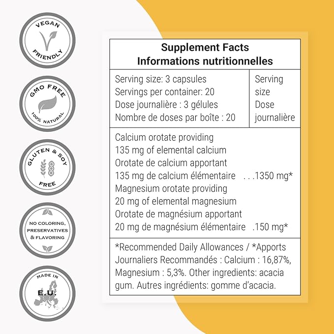 SuperSmart - Calcium Orotate with Magnesium Orotate 9:1 (Highly Bioavailable) - Advanced Teeth & Bones Strength Supplement | Non-GMO & Gluten Free - 60 Vegetarian Capsules