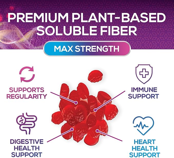 Fiber Gummies for Adults, Daily 4g Gummy Fiber Supplement, Prebiotic Digestive Health Support - Plant Based Soluble Fiber, Supports Regularity & Digestion for Adults Non-GMO - 120 Gummies