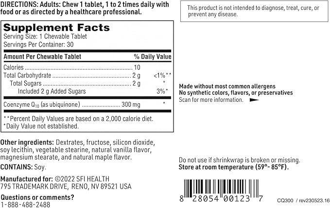Klaire Labs Chewable Coenzyme Q10 300 Milligrams CoQ10 as (30 Tablets)
