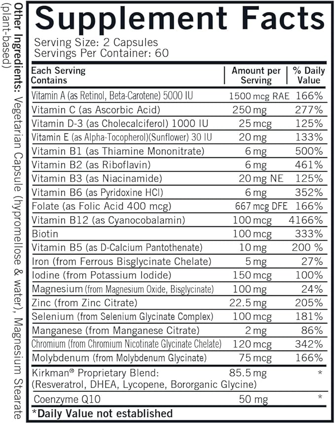 Kirkman 60 to 90 Men’s Multi-Vitamin 120 Vegetarian