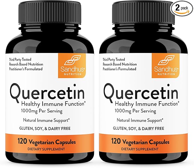 Sandhu's Quercetin Vegetarian Capsules Supplements 120 Count (Pack of 2) | Bioflavonoids for Immune Support & Respiratory Health, Seasonal Allergy Support | Quercitin for Men and Women