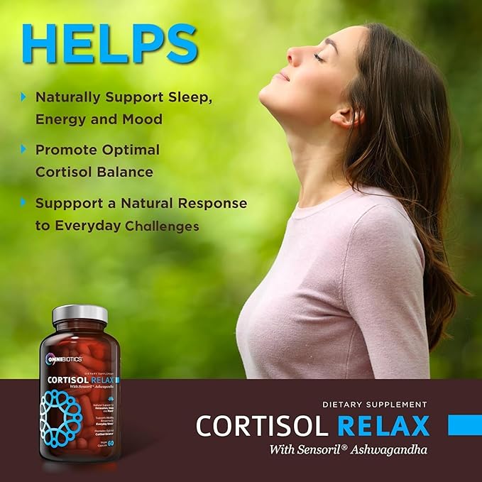 OmniBiotics Cortisol Supplement for Women and Men, High Cortisol Manager with Ashwagandha, L-Theanine, Magnolia Extract, Phosphatidylserine to Support Relaxation, Calm, Detox, 60 Vegan Capsules
