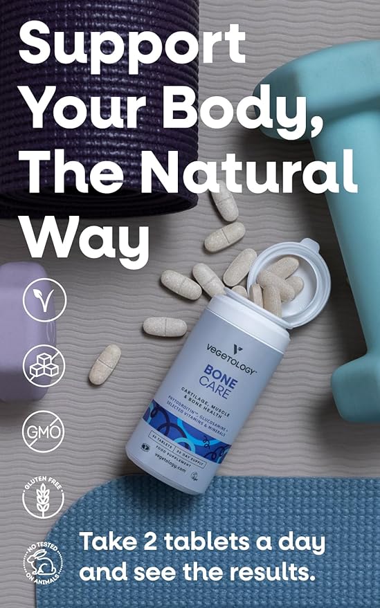 Bone Care Bone Health Supplements - Phytodroitin, Glucosamine, Vitamin D3 K2 & Calcium Supplement – Cartilage, Muscle & Joint Support Supplement – Vegan Bone Strength (60 Count)
