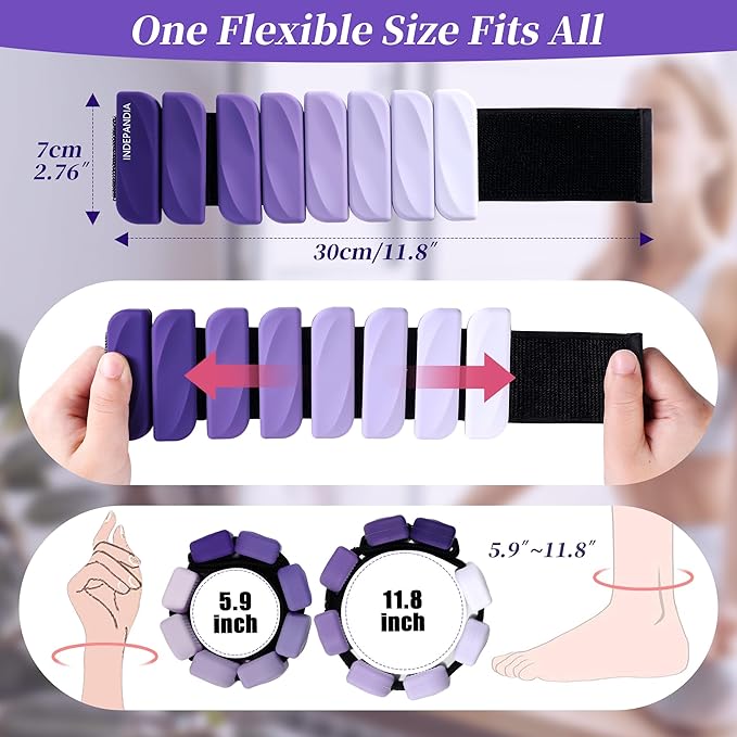 Adjustable Ankle & Wrist Weights for Women & Men, Set of 2 (1lb / 2lb Each), Silicone Weighted Bangles for Arm, Leg, Walking, Fitness, Yoga, Pilates Workout 24055